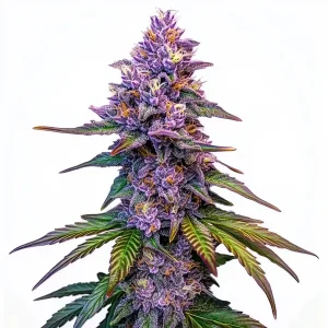 Purple Lemonade Auto strain with striking lavender buds and bright orange pistils.