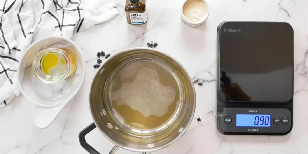 ingredients and tools used to make CBD cream at home