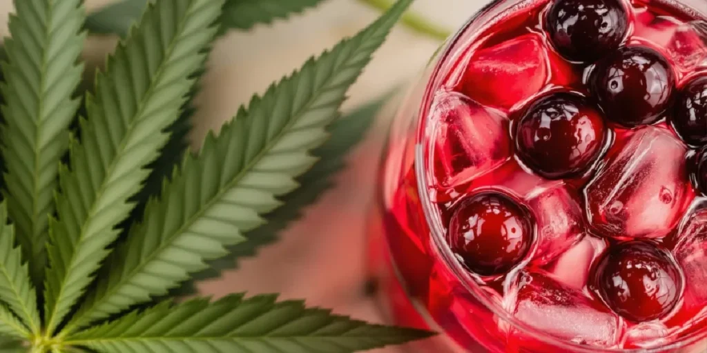 Glass of cranberry juice with ice and berries often linked to detox myths