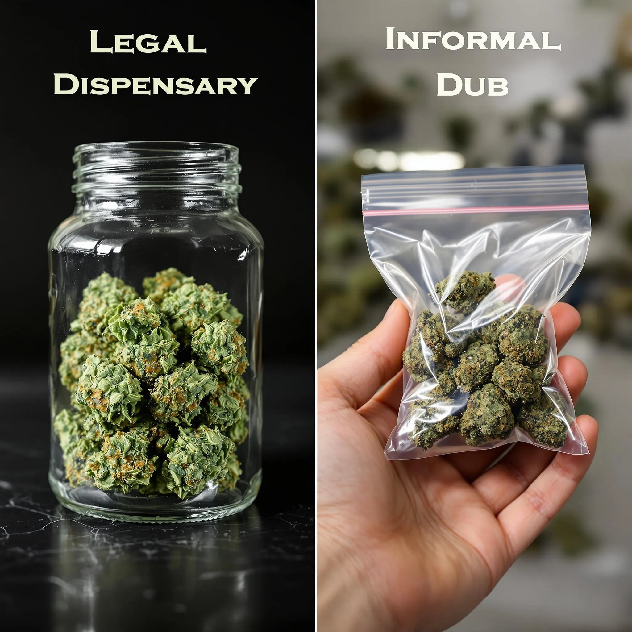 Comparison of a dispensary dub and an informal market dub of cannabis.