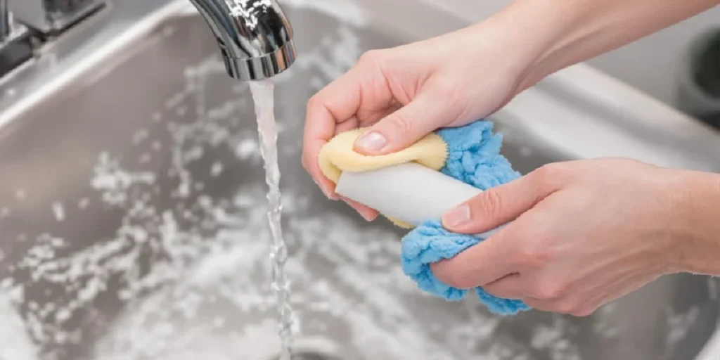 How to clean a silicone pipe without alcohol by rinsing and scrubbing under water