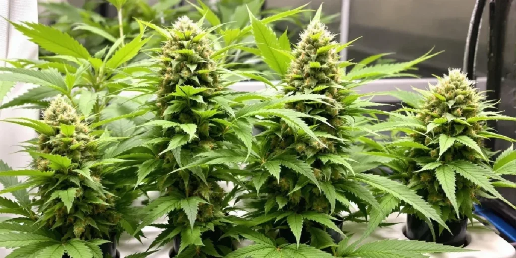 Healthy cannabis plants in hydroponic system
