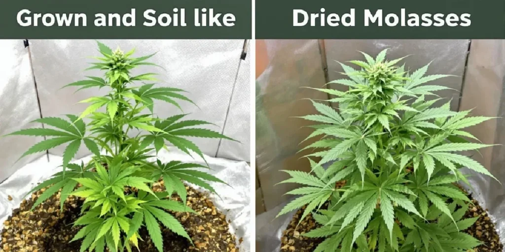 Cannabis plants grown with and without molasses