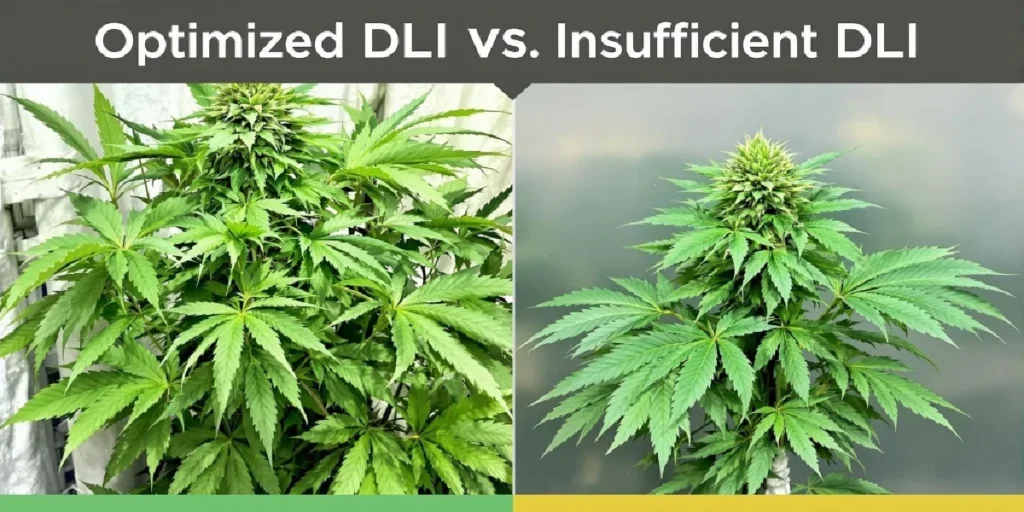 Optimized vs insufficient DLI in cannabis plants