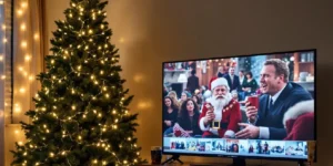 Group of friends smoking cannabis while watching movies during Christmas.
