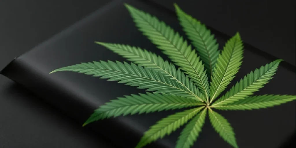 cannabis chocolate bar topped with marijuana buds edible concept