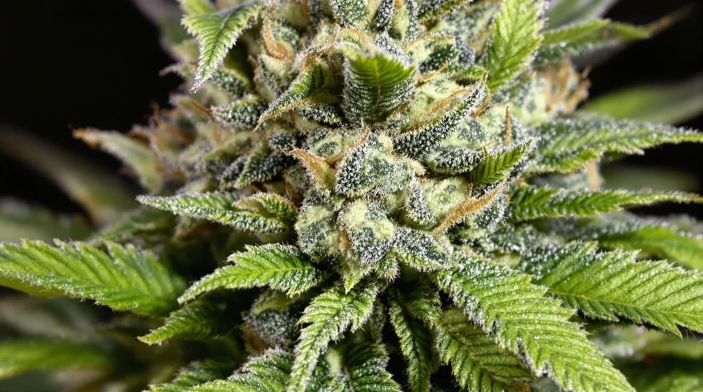 Close-up of resinous cannabis buds grown in optimal humidity