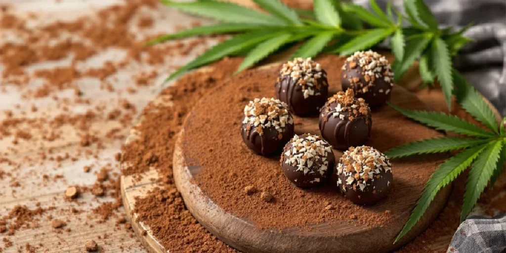 Small cannabis chocolate squares topped with nuts and sea salt