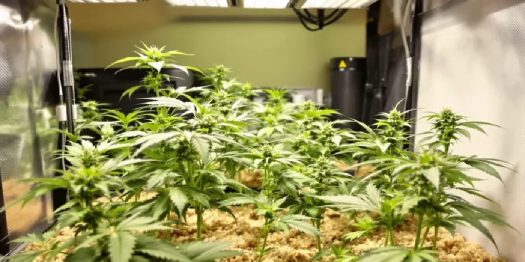 Cannabis plants growing in coco coir medium indoors