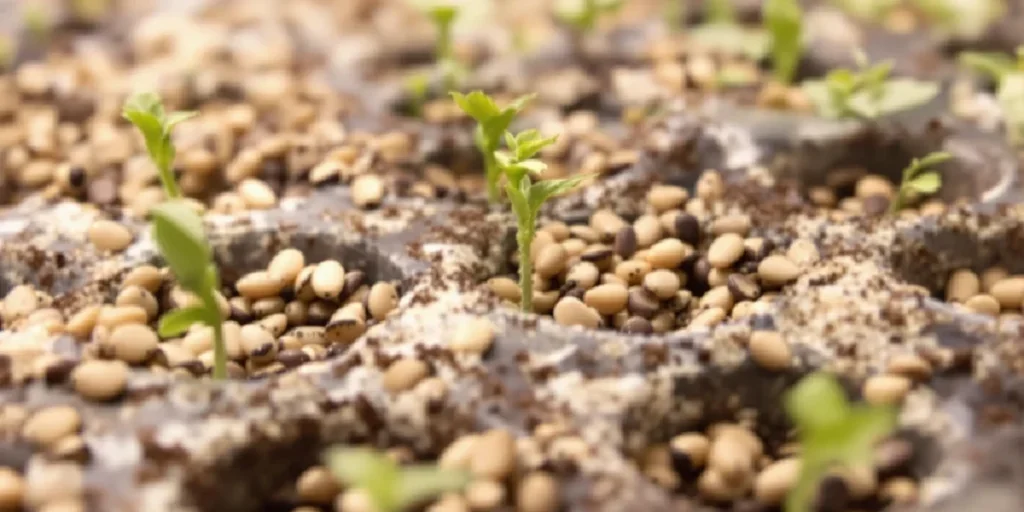 cannabis seeds germinating into seedlings in starter tray