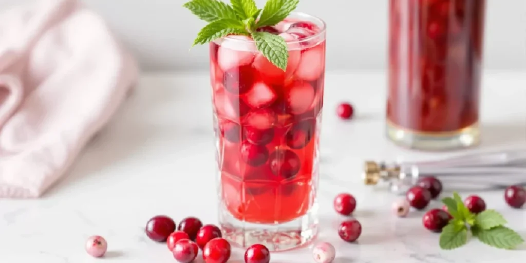 Cranberry juice drink promoted for THC detox with mint garnish
