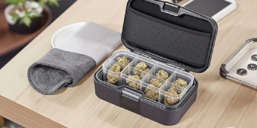 Glass jars filled with cannabis buds for long-term storage
