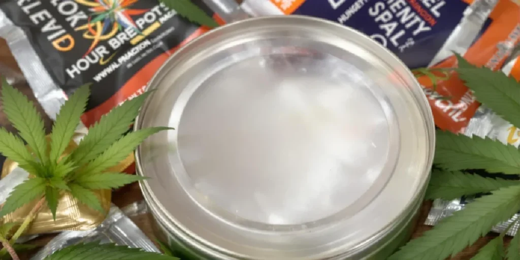 Cannabis humidity control jar with Boveda packs and leaves