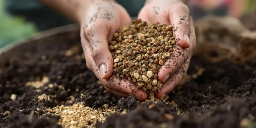 hands holding organic super soil mix for cannabis cultivation