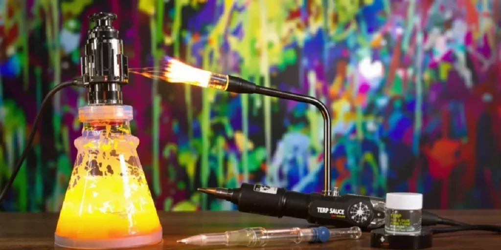 dabbing rig with torch used for heating cannabis concentrate