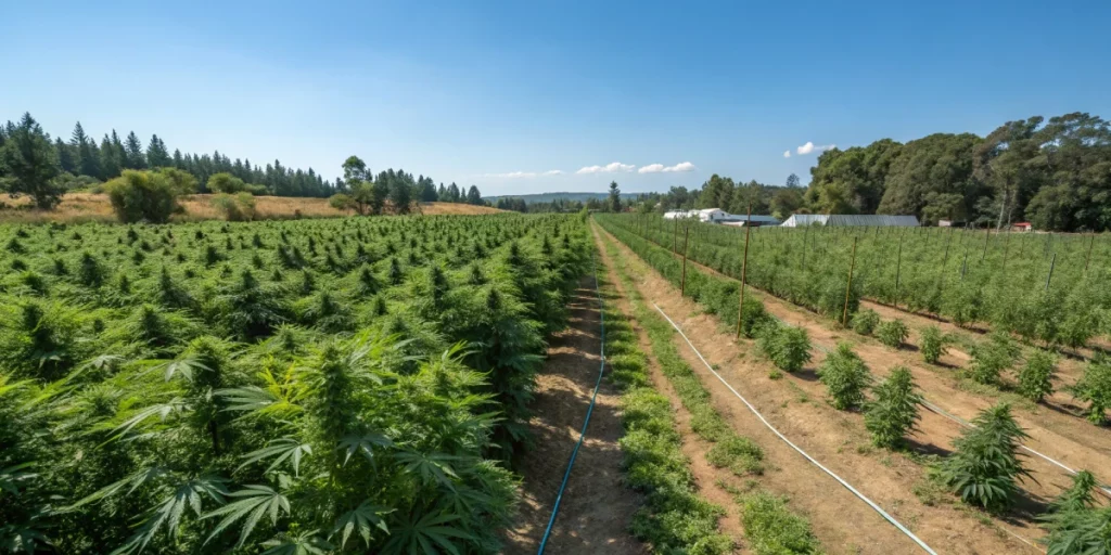 Panoramic view of a thriving cannabis garden showcasing Easy Summer Weed Growing with abundant cannabis plants in summer.