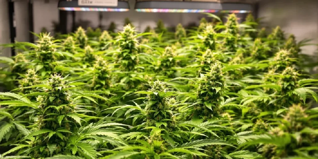 colorful exotic weed buds with dense trichomes close up