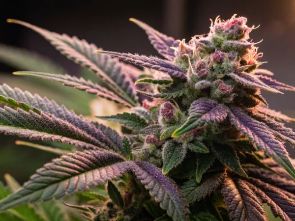 lose-up view of Gelato 41 x Gelato 41 Auto strain buds showcasing dense resin and vibrant colors in an indoor setup.