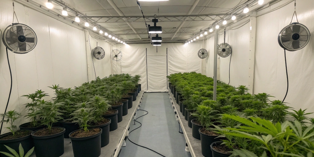 Indoor grow room for Gelato 41 x Gelato 41 Auto strain with LED lighting and organized setup.