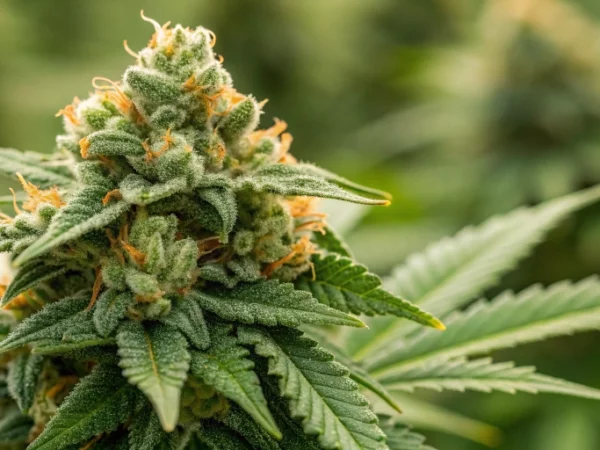 Close-up of dense, resinous Green Gelato Auto buds with vibrant citrus hues and visible trichomes.
