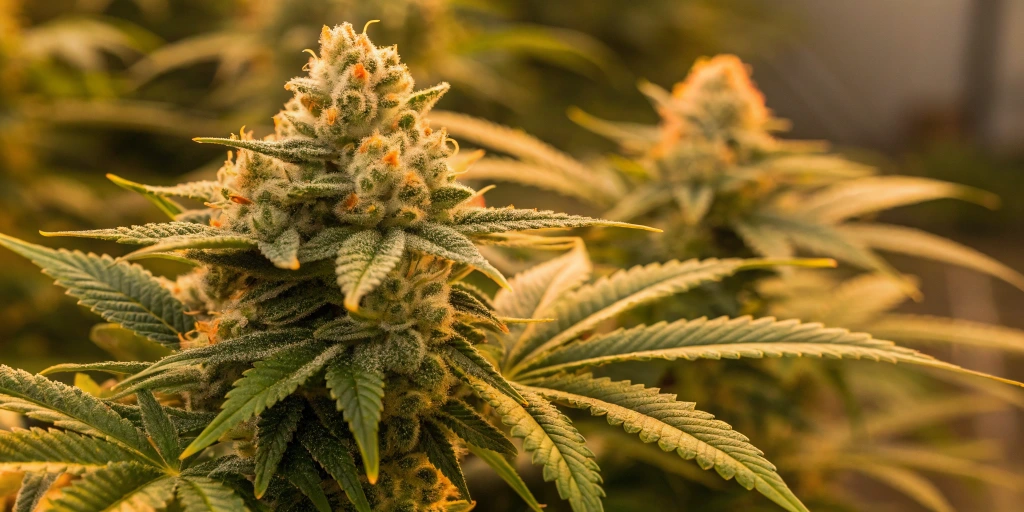 Close-up view of Milky Way F1 Auto strain buds showcasing dense, resin-coated flowers with bright citrus colors and sparkling trichomes.