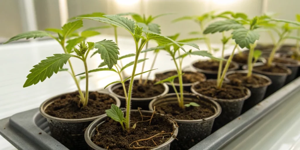 Outdoor view of Blueberry Cheese Auto strain plants in a sunny garden, showcasing robust growth and detailed, resinous buds with a distinct blueberry-cheesy appearance.