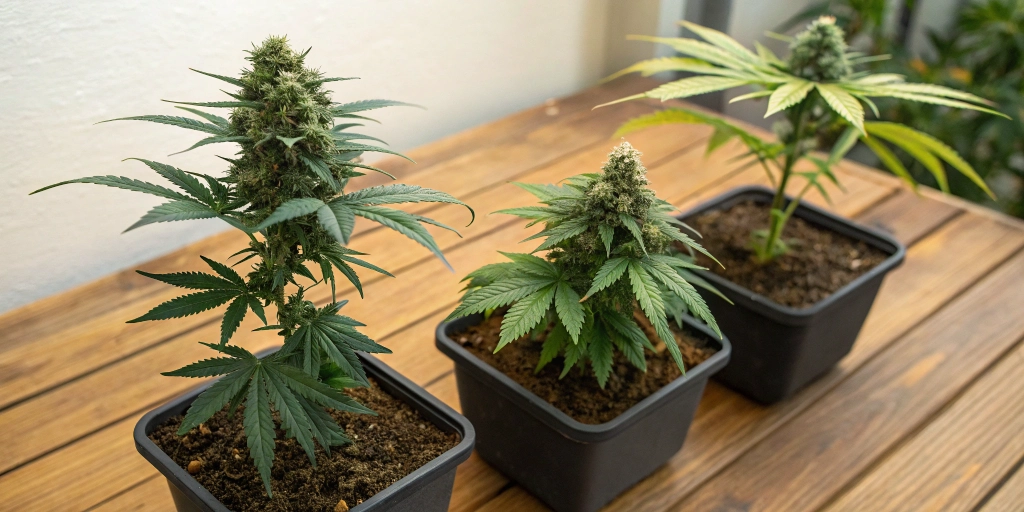 Three cannabis how long from seed to harvest plant growth stages side by side