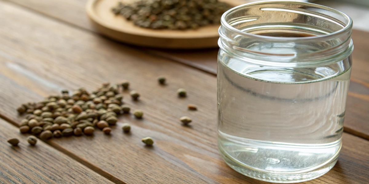 Glass jar showing how long to soak cannabis seeds before planting.