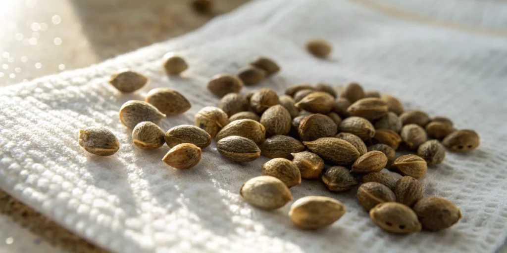 Cracked cannabis seed demonstrating how long to soak cannabis seeds for radicle emergence.