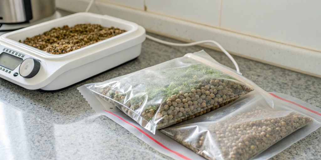 Vacuum sealing cannabis seeds with desiccant and hygrometer