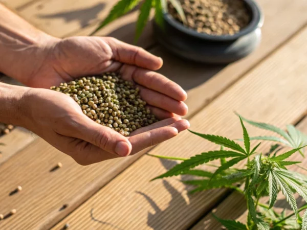 Grower examining when to talk cannabis seeds in natural light, focusing on seed quality.