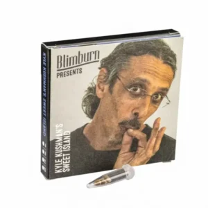 Kyle Kushmans Sweet Island cannabis strain packaging with branded box featuring a man smoking and a transparent seed capsule in front.