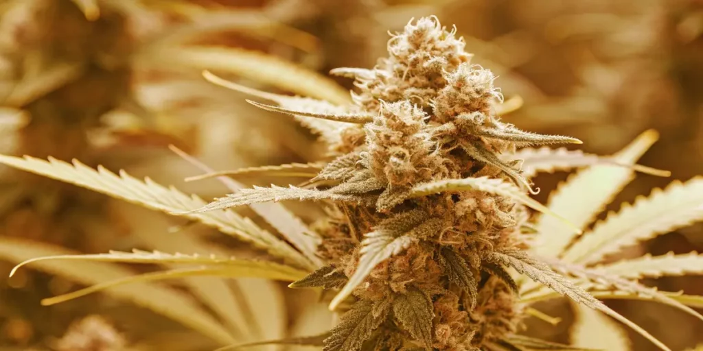 Pineapple Kush cannabis plants grown indoors in rows under dedicated LED lighting and ventilation
