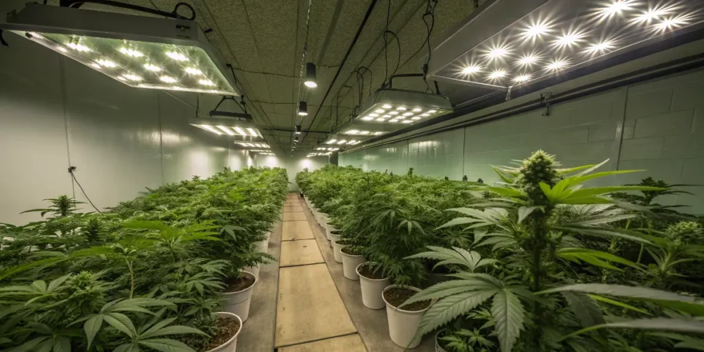 Alien Rock Candy plants thriving under full-spectrum LED grow lights in an indoor setup.