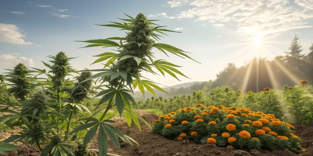 Blue Dream Auto cannabis plants growing outdoors under natural sunlight.