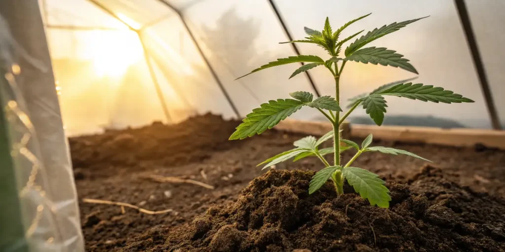 Blue Skunk cannabis plant thriving under LED lights in indoor cultivation.