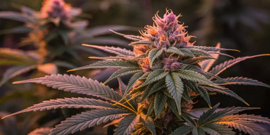 Blackberry Moonrocks Auto cannabis plant in full bloom with purple-tinted buds.