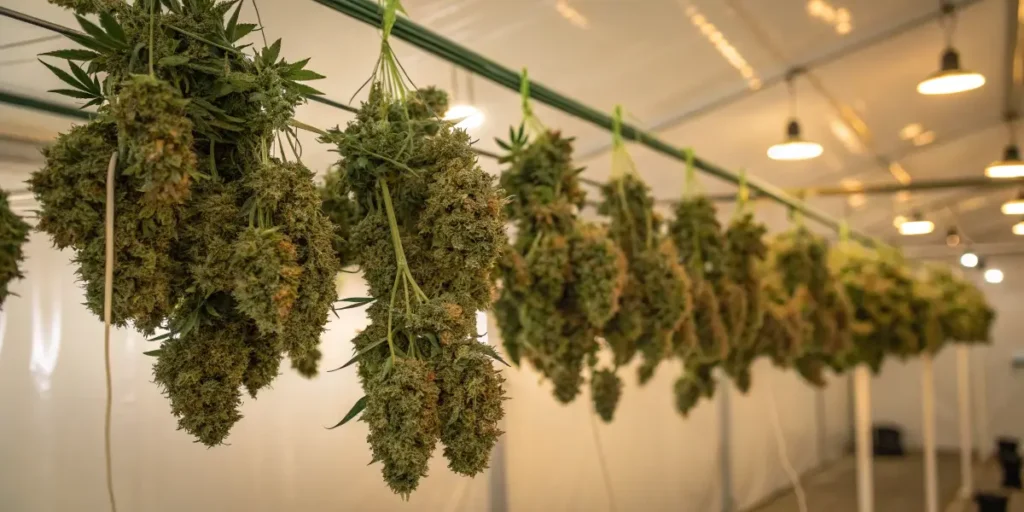 Blackberry Moonrocks Auto cannabis buds drying in a temperature-controlled room