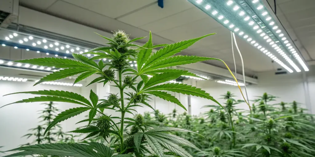 cannabis Blackberry Moonrocks plant blooming inside modern grow facility.