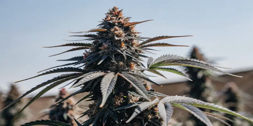 Outdoor Runtz x Layer Cake cannabis plant with dense frosty buds.