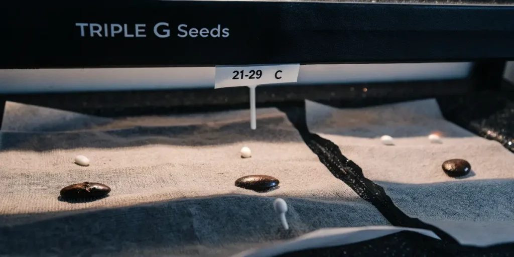 Triple G seeds germinating under controlled temperature between 21-29°C.