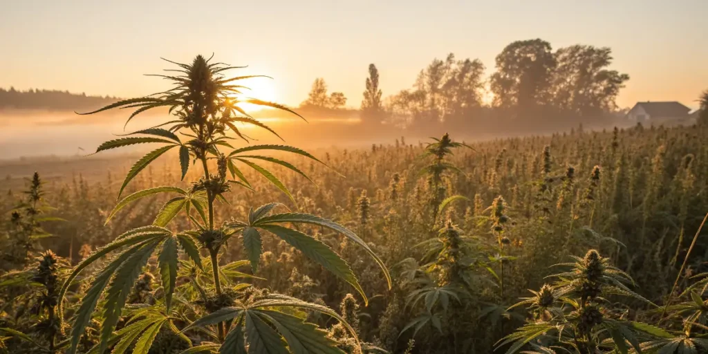 Dense cannabis cola in a sunlit greenhouse, highlighting plant structure relevant to cannabis endophytes.