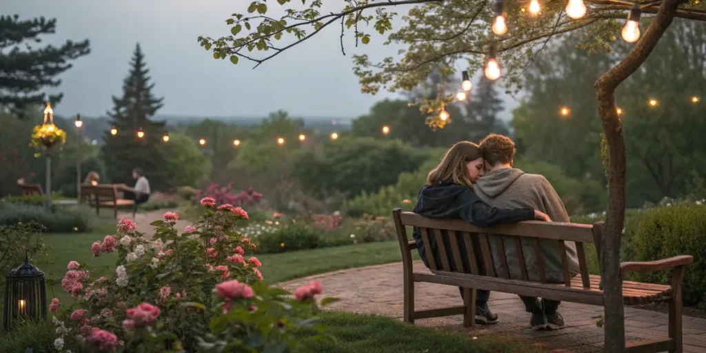 Couple sitting distant on a park bench at dusk, illustrating emotional detachment linked to cannabis side effects.