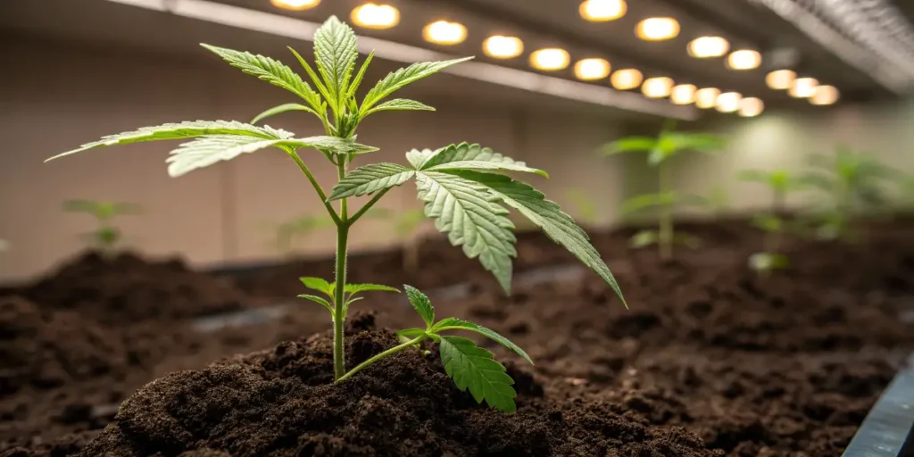 Chemdog plants in hydroponic system growing rapidly under LED lights, showing healthy green leaves