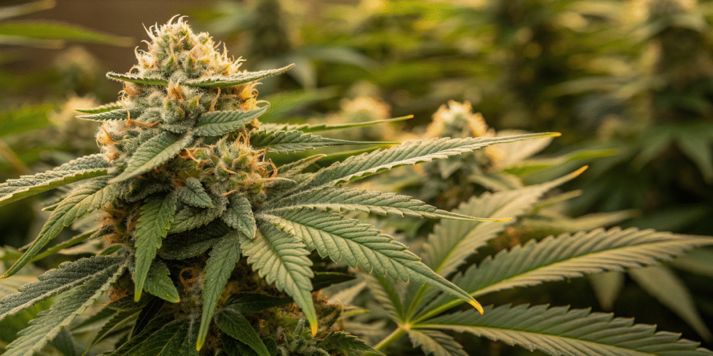 Macro image of Jack Herer cannabis plant with resin-rich buds