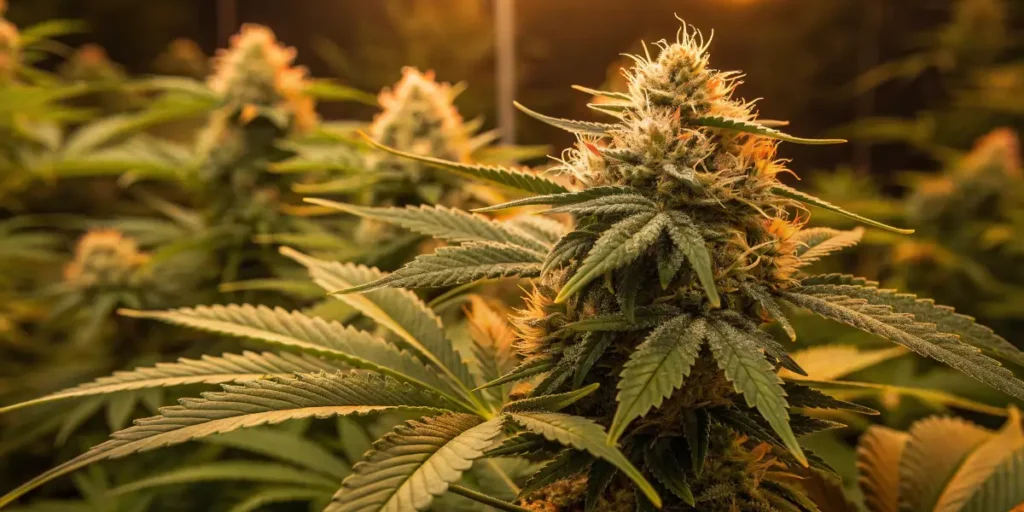 Early-stage Joanne's CBD plant developing healthy green leaves in soil pots.