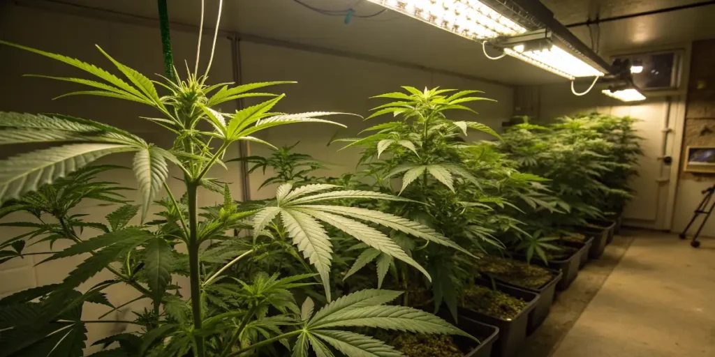 Healthy Kabrales cannabis plants growing under LED lighting