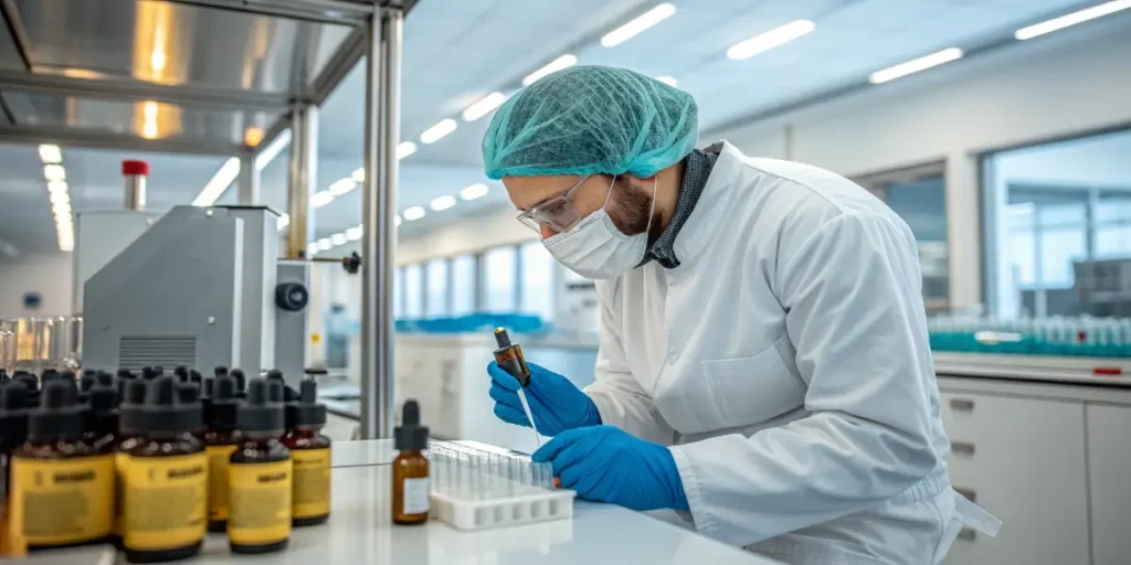 Lab technician analyzing CBDA samples in a modern research laboratory