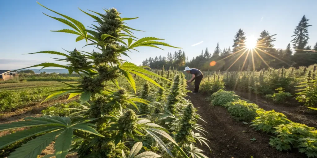 Outdoor AK cannabis plants growing under natural sunlight.