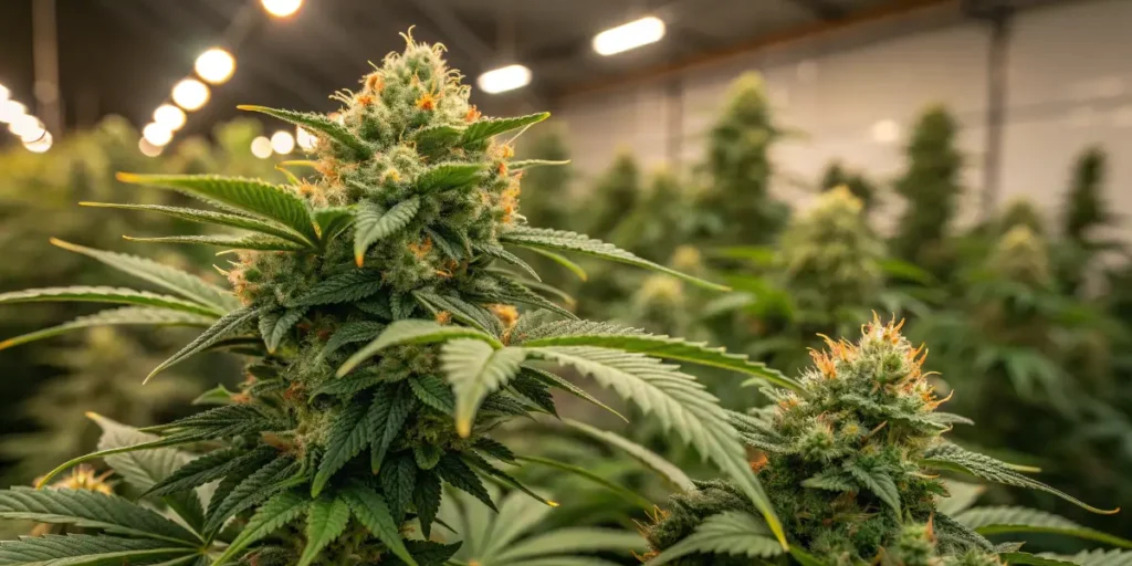 Close-up of Amnesia cannabis bud during flowering stage.